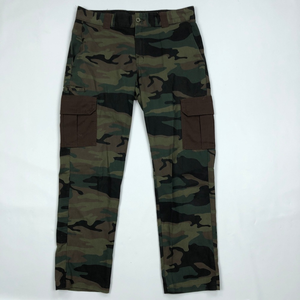 Dickies Flex Slim Straight Cargo Pants Mens 34x29 Camo Woodland Green Brown